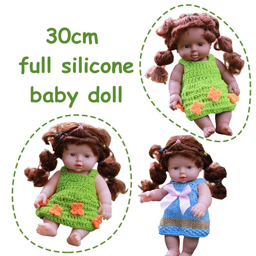 

30cm Bebe Reborn Curly Hair Baby Doll Handmade Full Silicone Vinyl Lifelike Soft Touch Newborn Baby Doll Toy Girl Christmas Gift