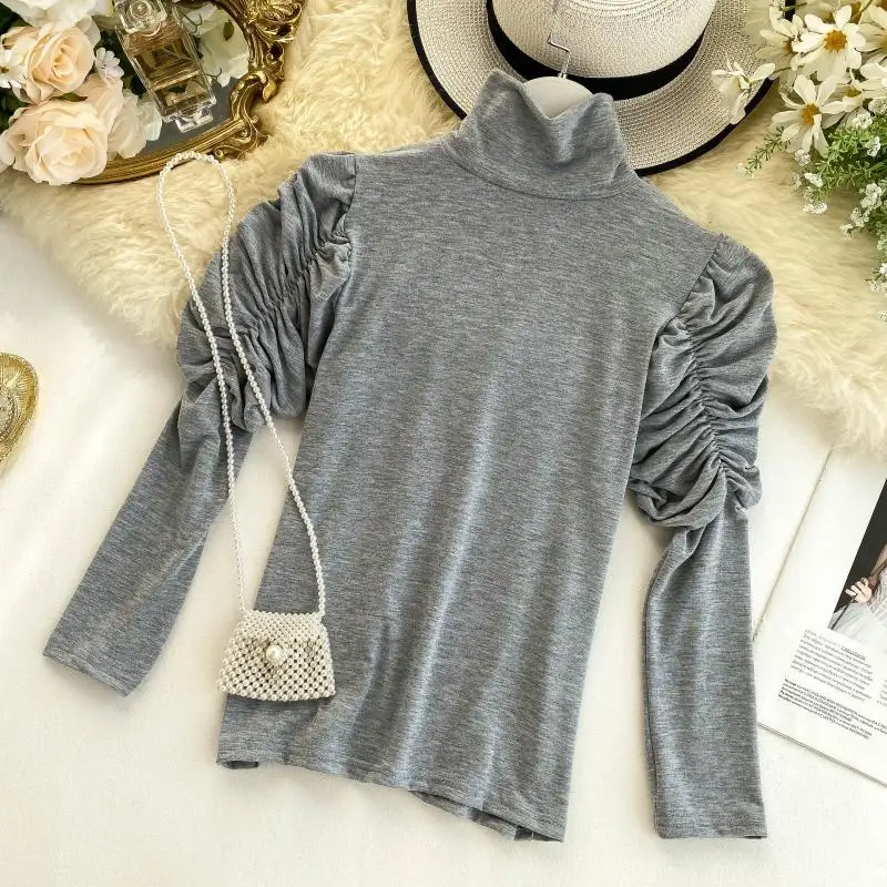 MUMUZI топы дизайн чувство женские пышные рукава блузки Ретро Высокий воротник