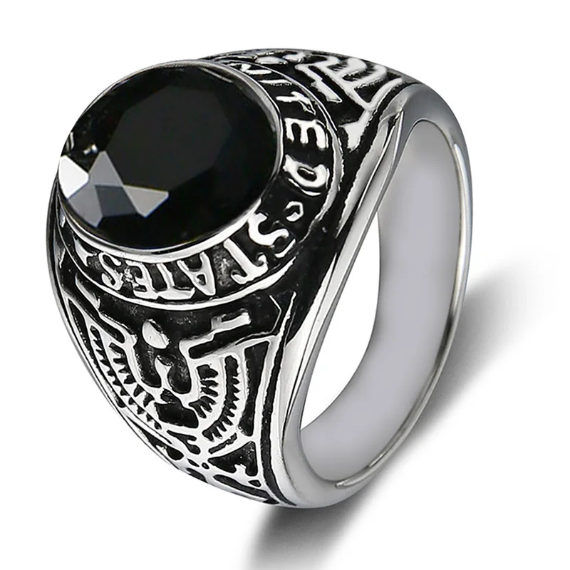 Valily Jewelry Для Мужчин's армии США кольцо с красный/зеленый/черный CZ камень нержавеющая сталь Винтаж американские военные кольца для Для женщин - Цвет основного камня: black
