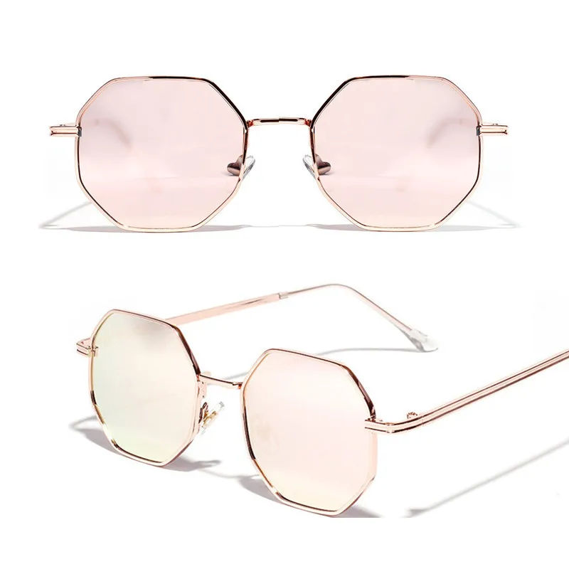 

2021 Retro Polygon Driver's goggles Men Women Luxury pink Lens Round Sunglasses Vintage Small frame Mirror color sunglasses