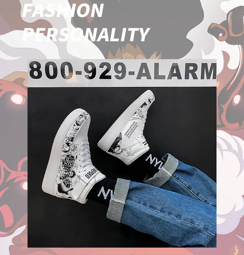 

2021 Unisex JP Anime Cartoon Printed Casual Shoes Woman Men High-top Sneaker Halloween Cosplay Costume Accessories Sport Shoes