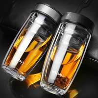 oneisall 350ml double water bottle car mounted scald proof glass bottle stainless steel filter tea tumbler male