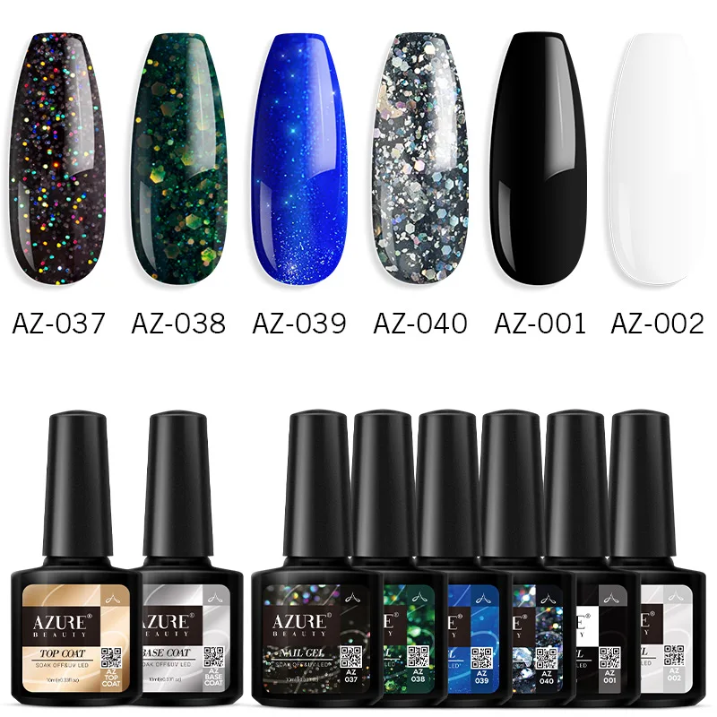 Azure beauty 8 шт./лот синий цвет серия блестящий Гель лак для ногтей отмачивается набор
