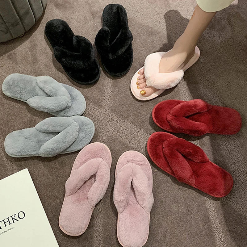 

Women Slippers Winter Warm Shoes Woman Slip On Flats Slides Home Female Faux Fur Comfortable Non Slip Slippers Plus Size 37-41