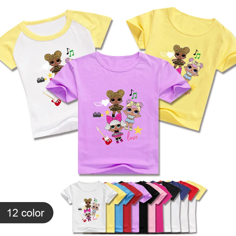 Летняя хлопковая Футболка LoL Surprise для девочек детские топы с красочным принтом