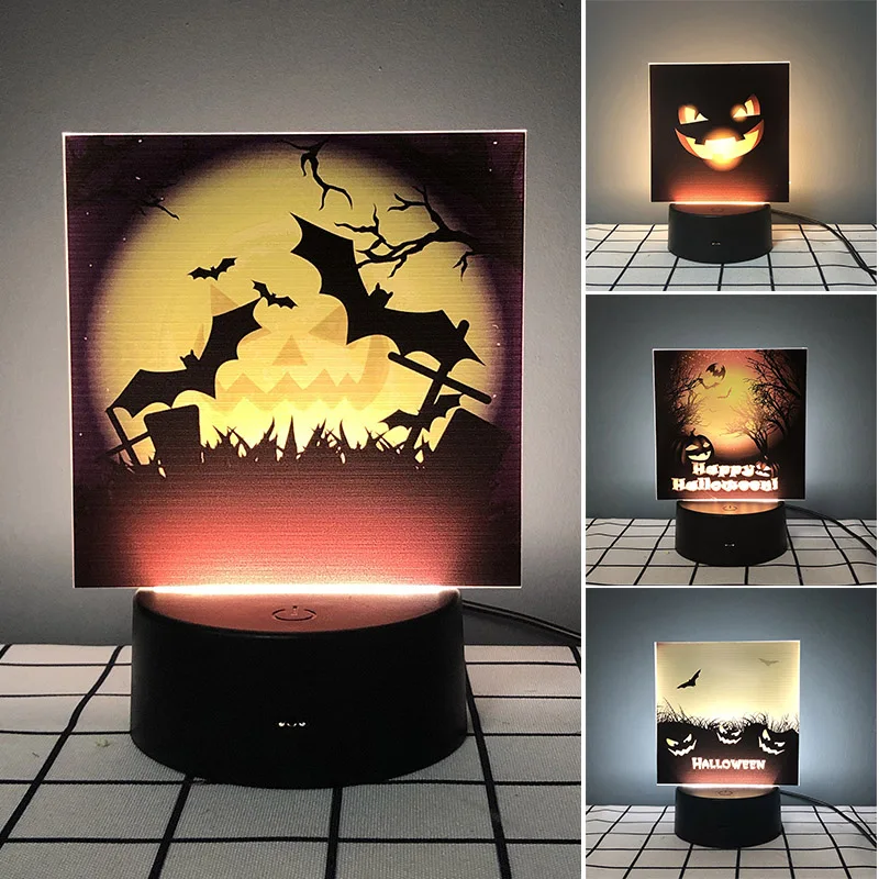 

1pcs Led Lamps Halloween Pumpkin Bats Lamp Pattern Night Light Scene Lighting Arrangement Props Night Decoration