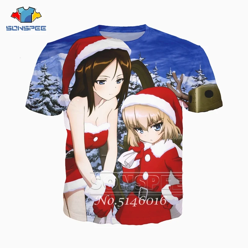 SONSPEE Summer Unisex Fashion Casual Short Sleeve Men Street wear Clothing GIRLS und PANZER 3D Print Anime Harajuku T-shirt t172 | Мужская
