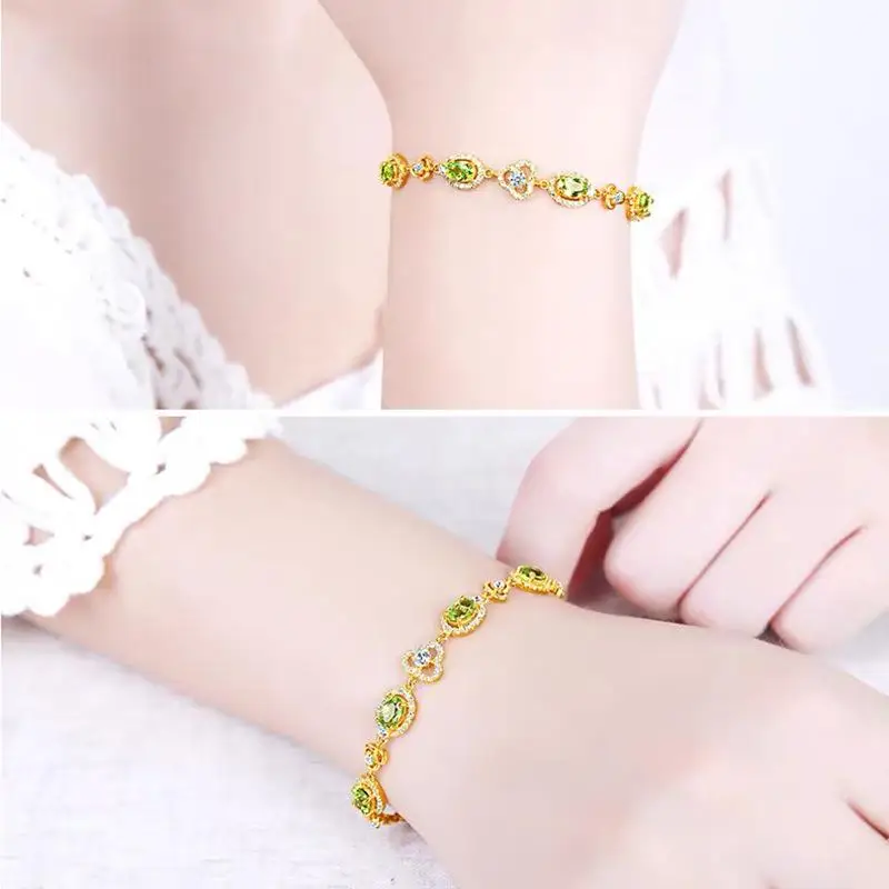 

18K Gold Filled Not Fade Fine Natural Emerald Gemstone Jewelry Pulseira Feminina Pulseras Plata De Ley Mujer Bracelet Females