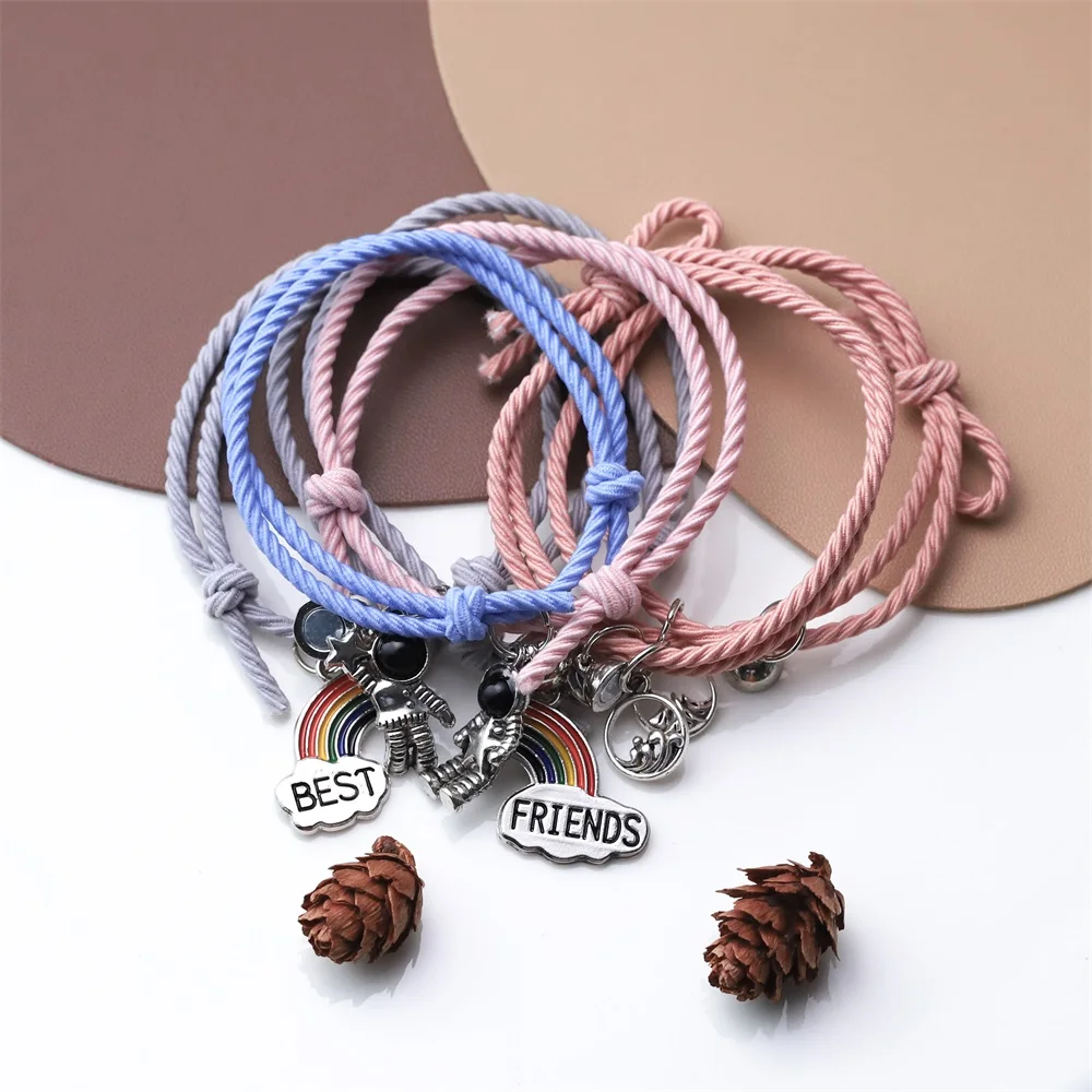 

Rainbow Magnet Paired Rubber Band Bracelet For Lovers Bracelet Women Braided String Alloy Bracelet Friendship Jewelry Gift