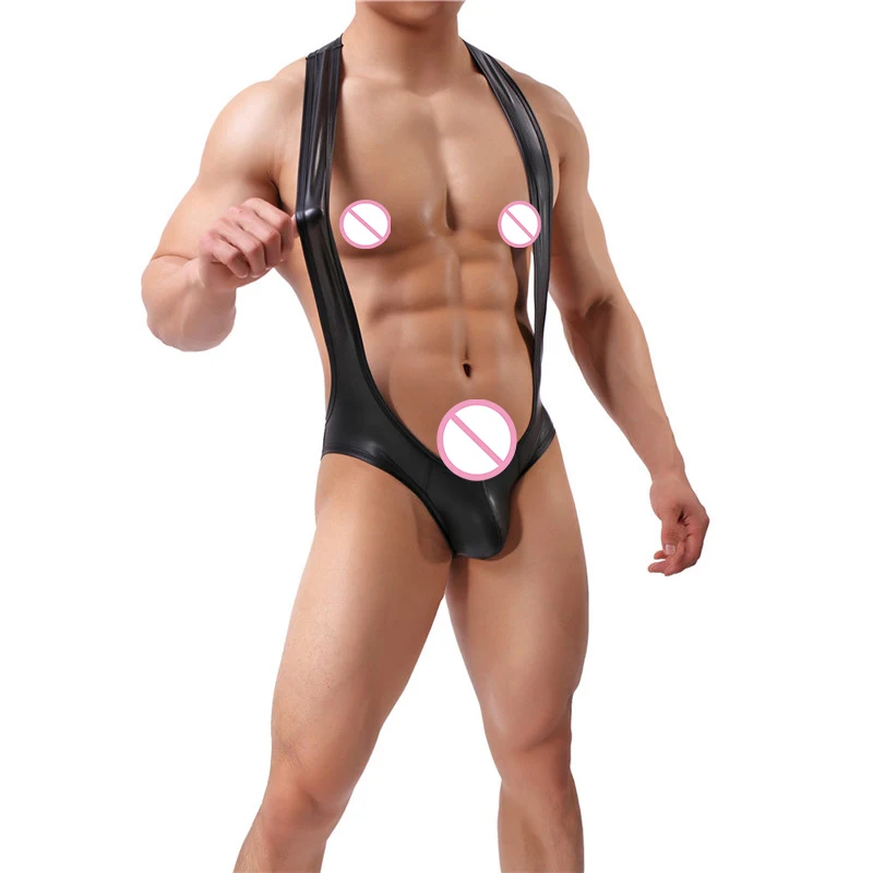 Сексуальное мужское нижнее белье из искусственной кожи боди Цельный купальник