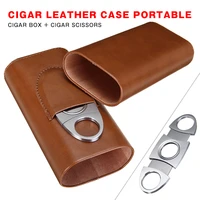 1 set humidor cigar case holder hold cigars with cutter new portable leather mini delicate travel kit humidor cigar cutter
