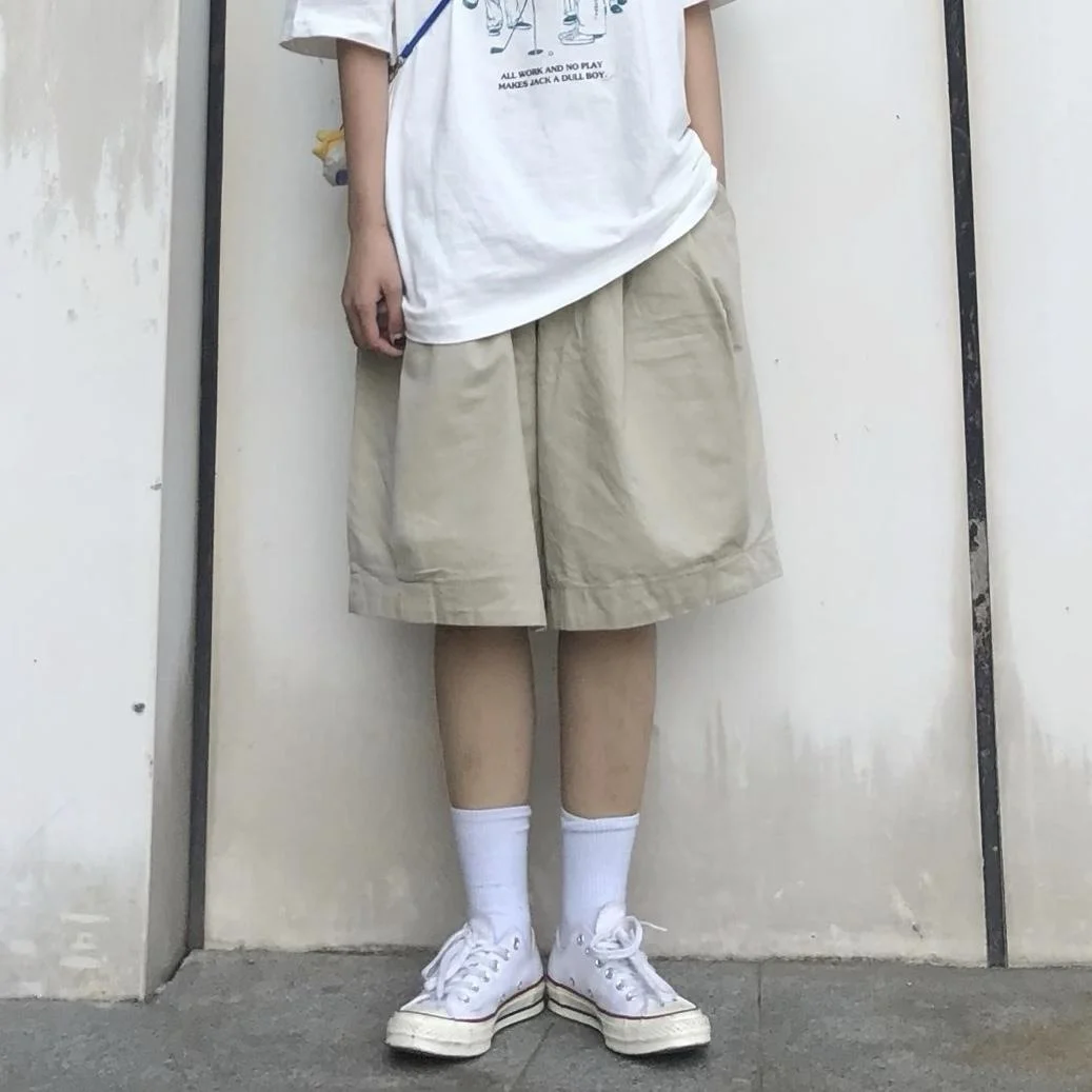 

Summer new Japanese student's Elastic Waist Wide Leg work clothes shorts