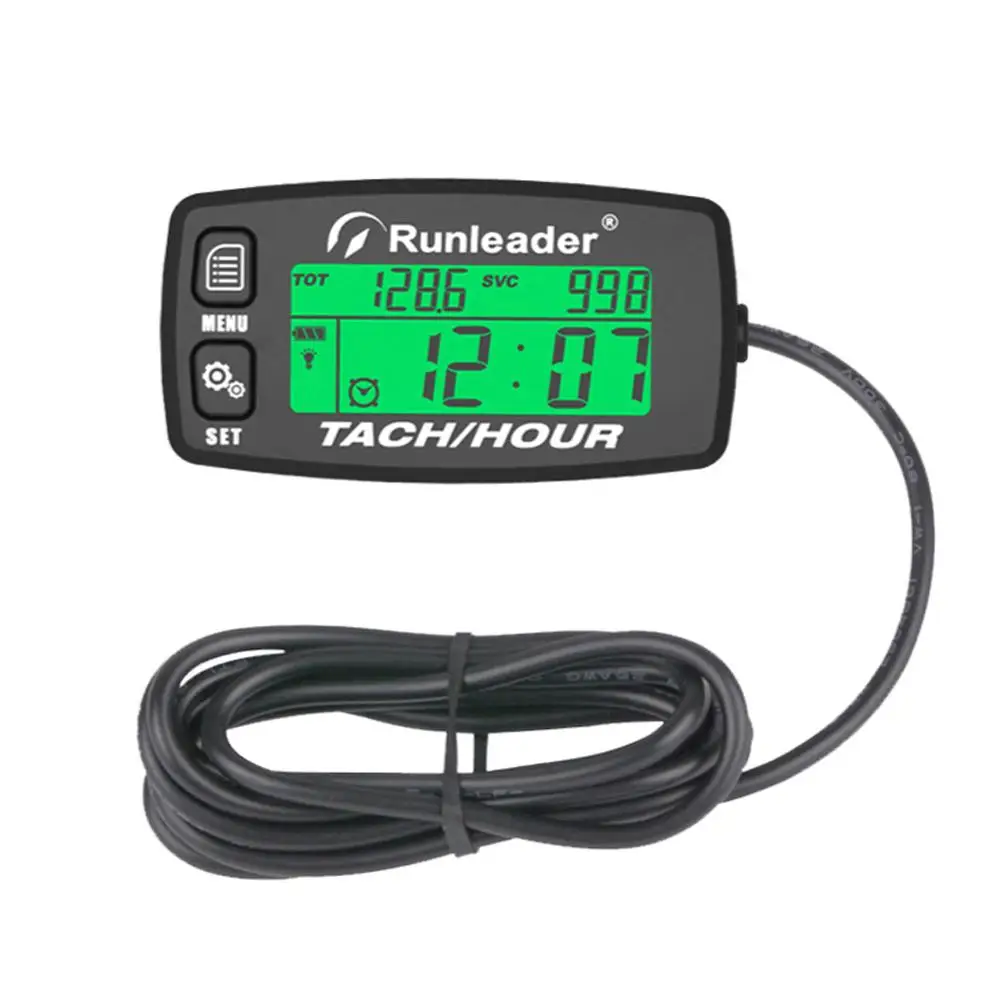 Inductive Tachometer Gauge Alert RPM Engine Hour Meter Backlit Resettable Tacho Hour Meters for Motorcycle ATV Lawn Mower HM032B