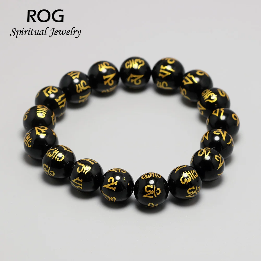 Браслеты из натурального черного оникса ювелирное изделие с бусинами и мантрой