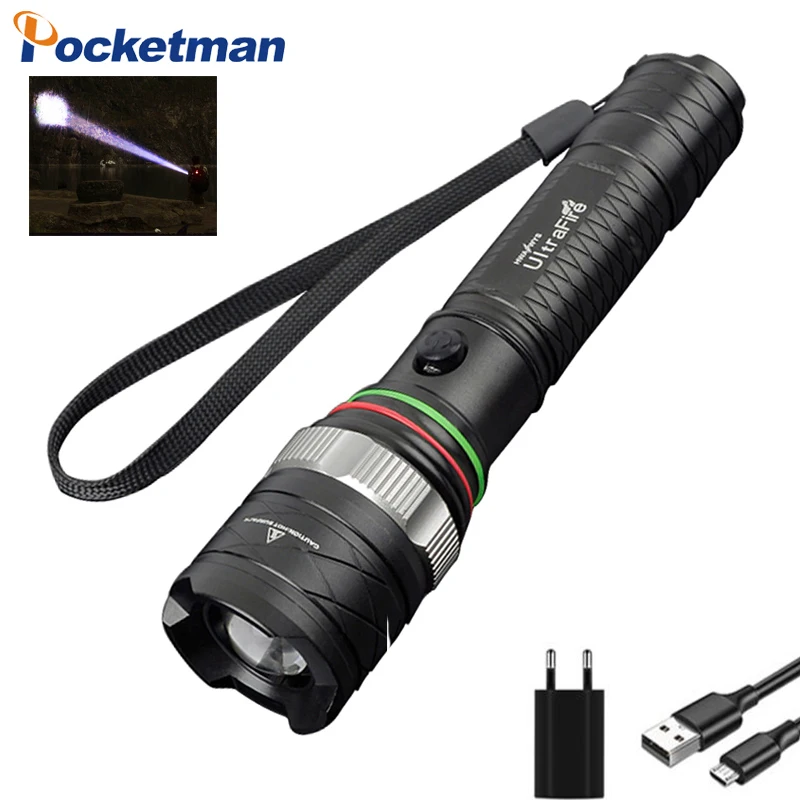 

Суперъяркий USB Перезаряжаемый фонарик, водонепроницаемый мощный фонарик, высококачественный фонафонарь для кемпинга и бега