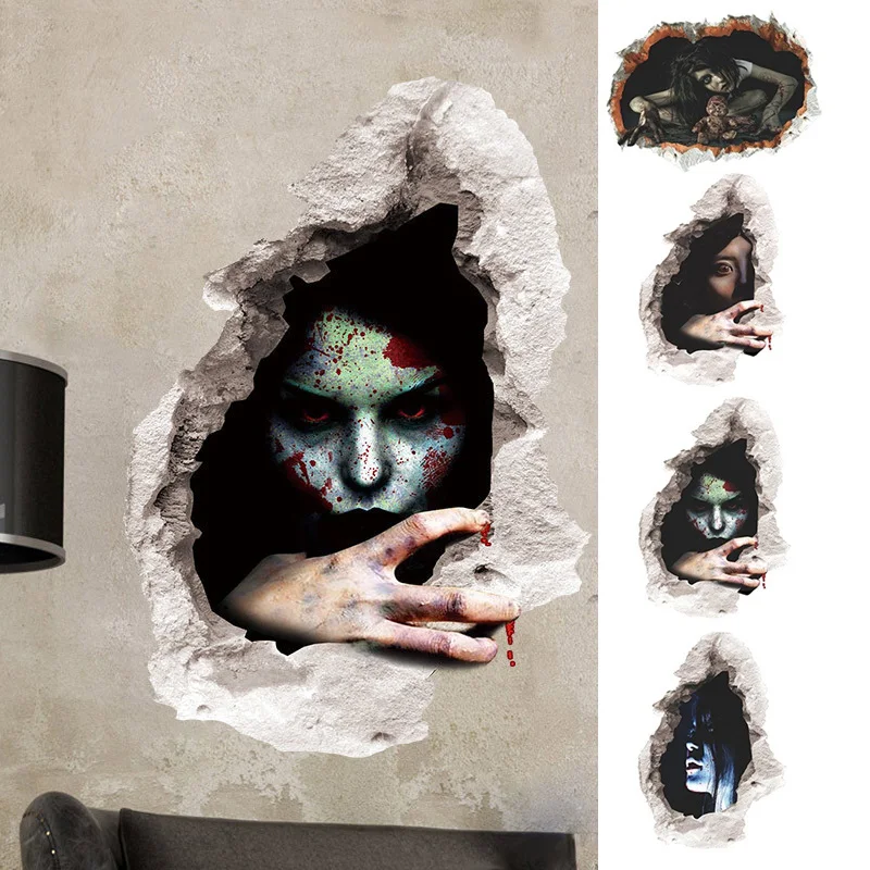 Halloween 3D Ghost Wall Stickers Removable Scary Decals Art Mural Home Room Bar Haunted House Decoration | Дом и сад