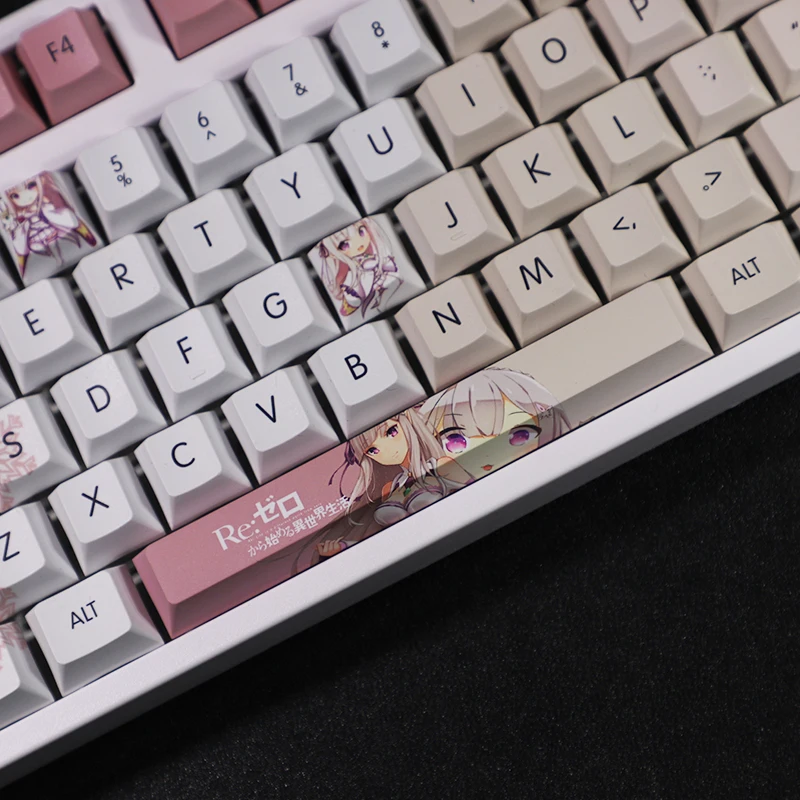 Anime Re Life In A Different World From Zero Emilia Theme Cosplay Mechanical Keyboard Keycaps for 87/104/108 Key Collection Gift |