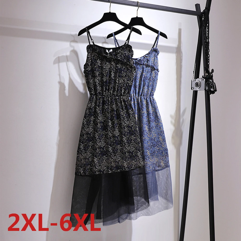Big Size Dress Women Summer Large Size Sleeveless Print Long Dress Plus Size Fat MM Women Chiffon Clothing Dress vefadisa plus size long dress graffiti print women dress 2020 lace patchwork summer asymmetrical dress white black qyf2690