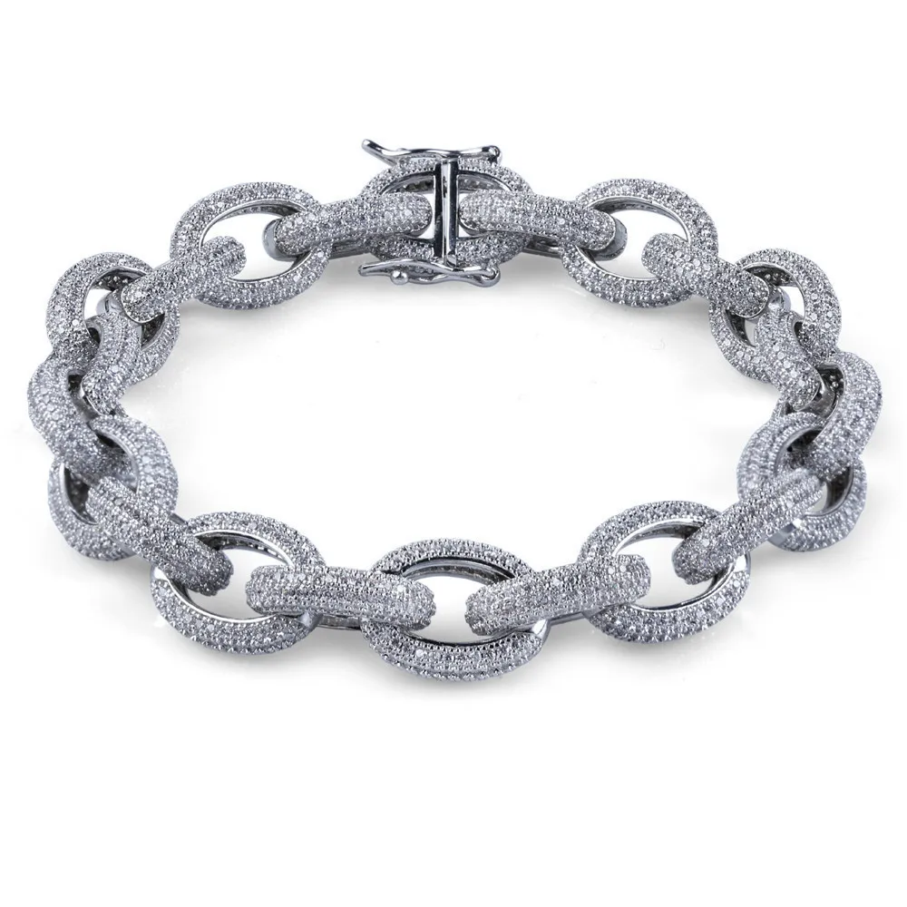 Хип-хоп King12mm витая и овальная запонка браслет Iced Out Micro Pave Циркон хип-хоп мода Панк цепь Bling Подвески Ювелирные изделия