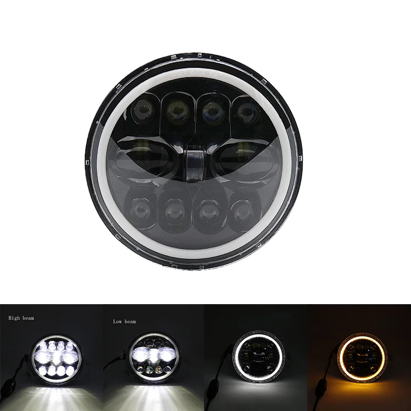 55W Black Halo Light Горячие Новые 7 дюймов круглый мотоцикла светодиодный фар Hi/короче спереди и длиннее сзади) луч DRL Белый Halo Ангельские глазки H4 мотоцикл задний фонарь светодиодный для Harley Chopper - Цвет: 55W Black Halo Light