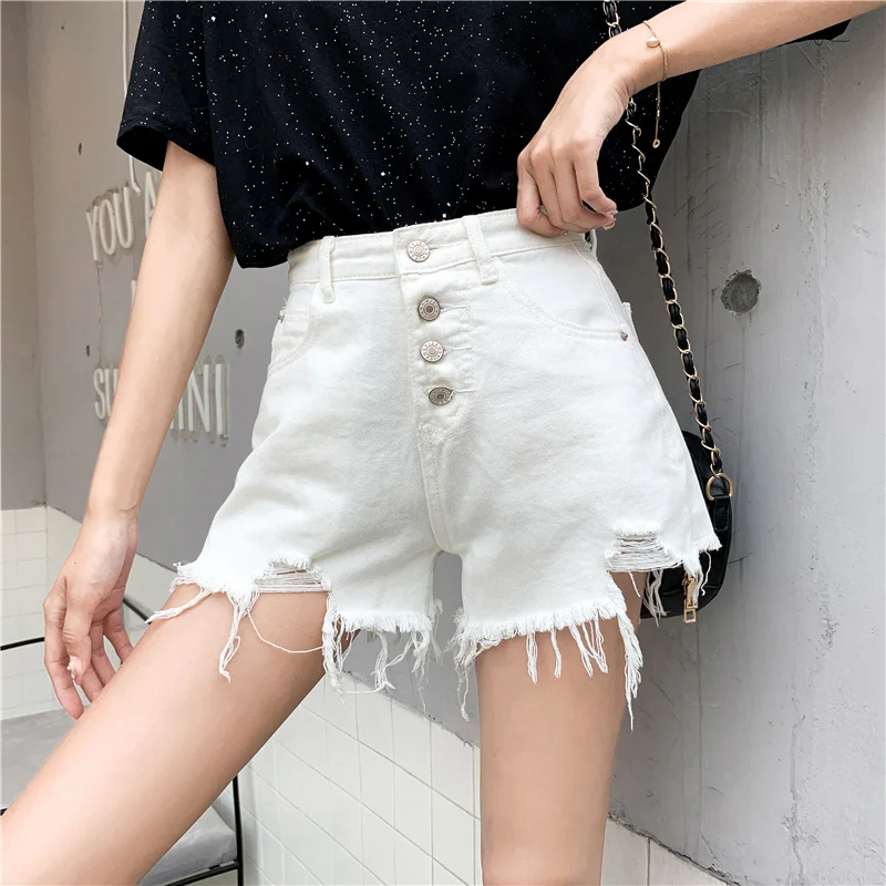 

Shorts Women Solid Denim Fur-lined Ripped Buttons High Waist Sexy Womens Leisure Loose Plus Size 5XL Fashion Chic Korean New Ins