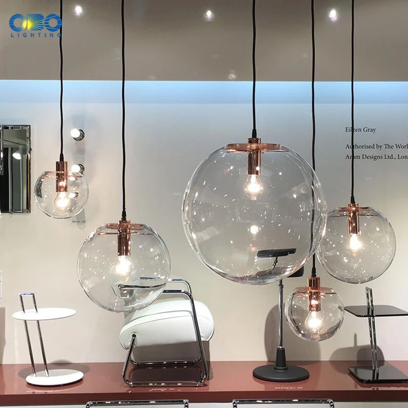 Transparent Glass Ball Pendant Lamp E27 Black/Rose Gold Parlor/Bar Counter Modern Lighting 1.2m Cord Vintage Lights |