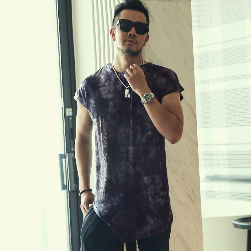 Модный дизайн пошива в британском стиле мужская длинная футболка с крашеным