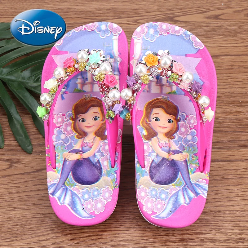 

Disney Frozen Aisha Princess Sophia Girls Slippers Non-slip Soft Bottom Flip-Flop Beach Sandals