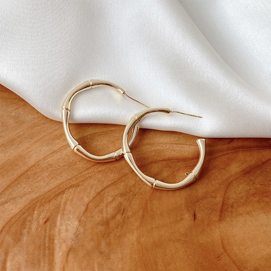 

DesignerChunky Copper Gold-Color Circle Hoop Earring For Women Fashion Dainty Thick Classic Huggie Studs Open Half Hoops Light