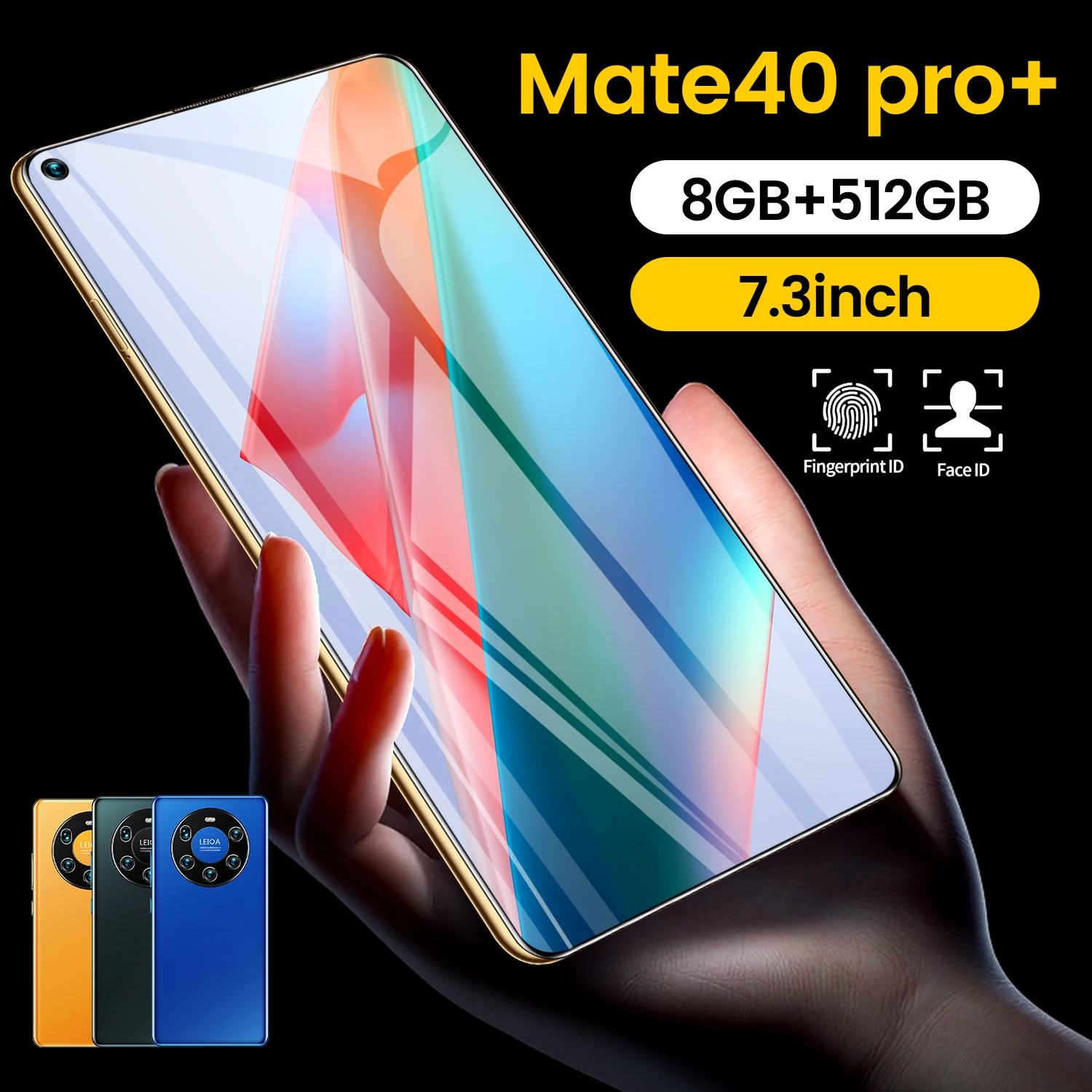 

7.3" Huawe Mate40 Pro+ 6800mAh 8GB 512GB 16MP+32MP MTK6889 10 Core Face ID 2021 New Global Version Mobile Phone Smartphone 4G 5G