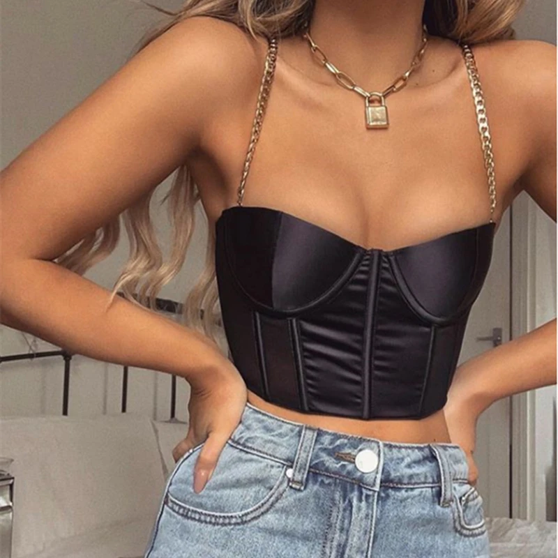 

Ladies Sexy Vintage Metal Chain Vest Slim Fit Camis Women Sleeveless Skinny Club Party Fashion Crop Top Tank Top Streetwear