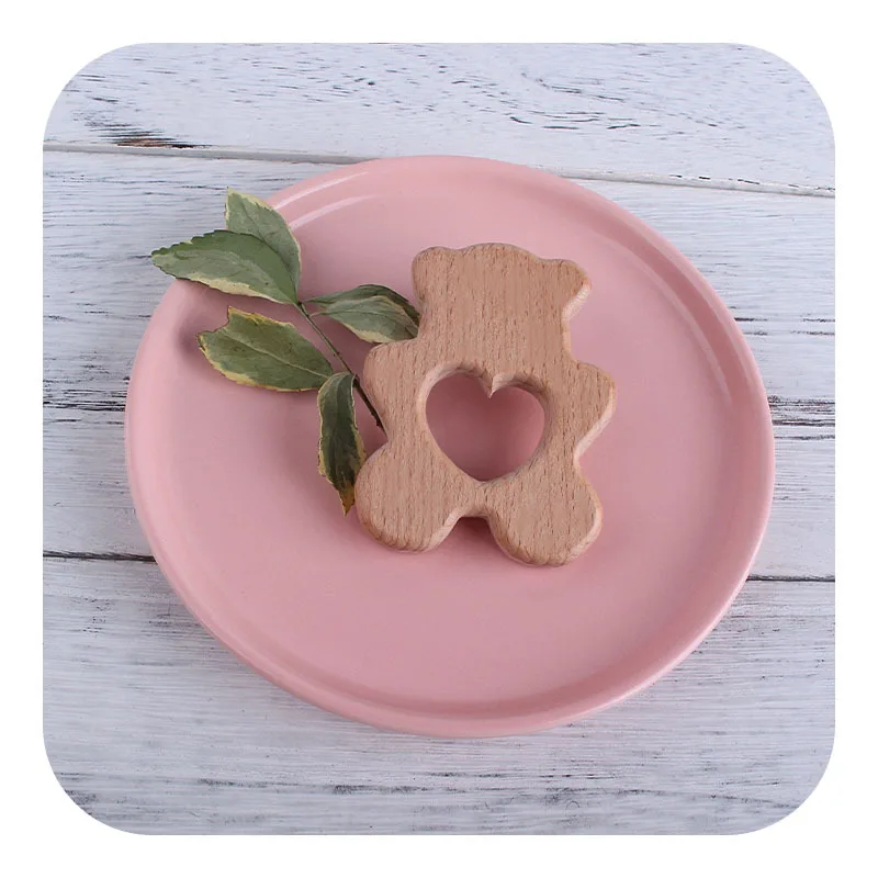 10Pc Baby Teether Animal Wood Rings Bear Food Grade Wooden Teether Nursing Pendant Teething DIY Jewelry Stroller Educational Toy