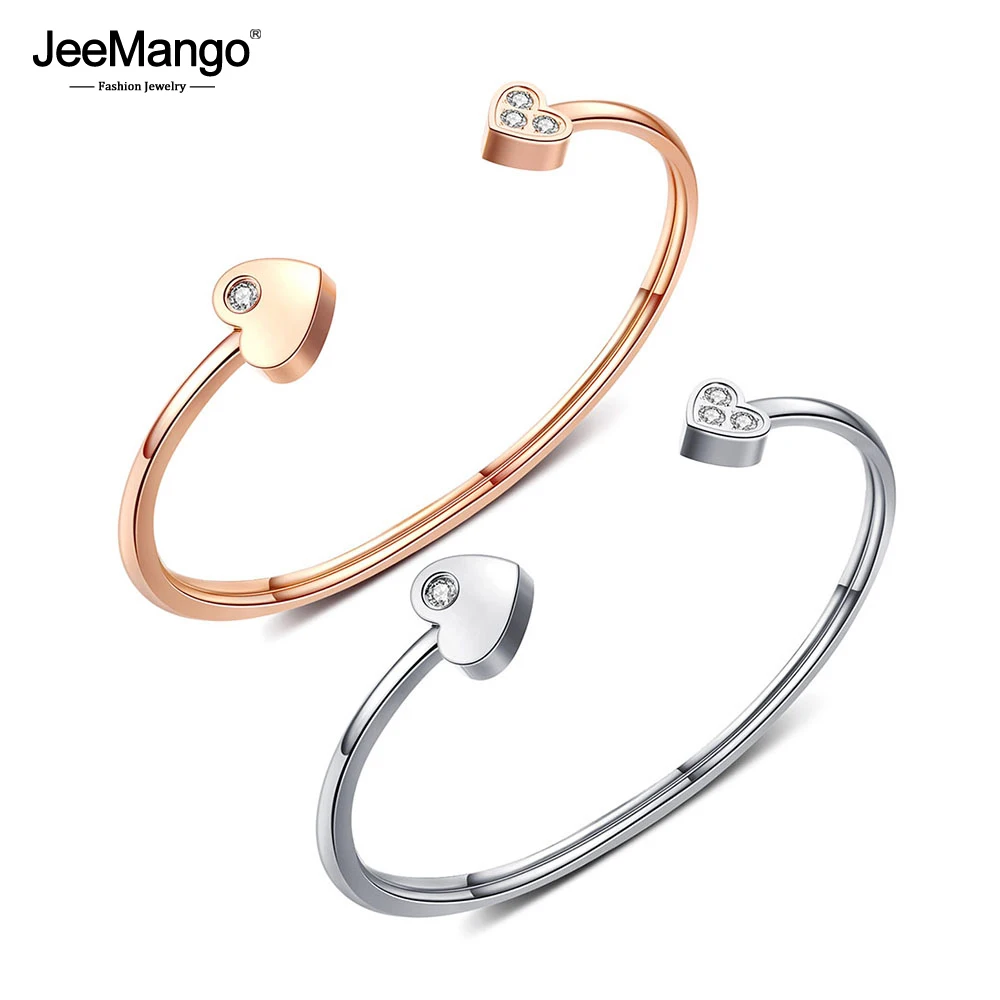 JeeMango нержавеющая сталь сердце любовь Открытый браслет для запястья женщин