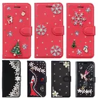 Рождественский Чехол-книжка с бриллиантами для Xiaomi Redmi 5 Plus, 5A, 6A, 7A, 8A, 9A, 9C, Note 6, 7, 8, 9 Pro, 8T, 9S, Mi 10T, Lite 5G 10 POCO F1, X3, NFC
