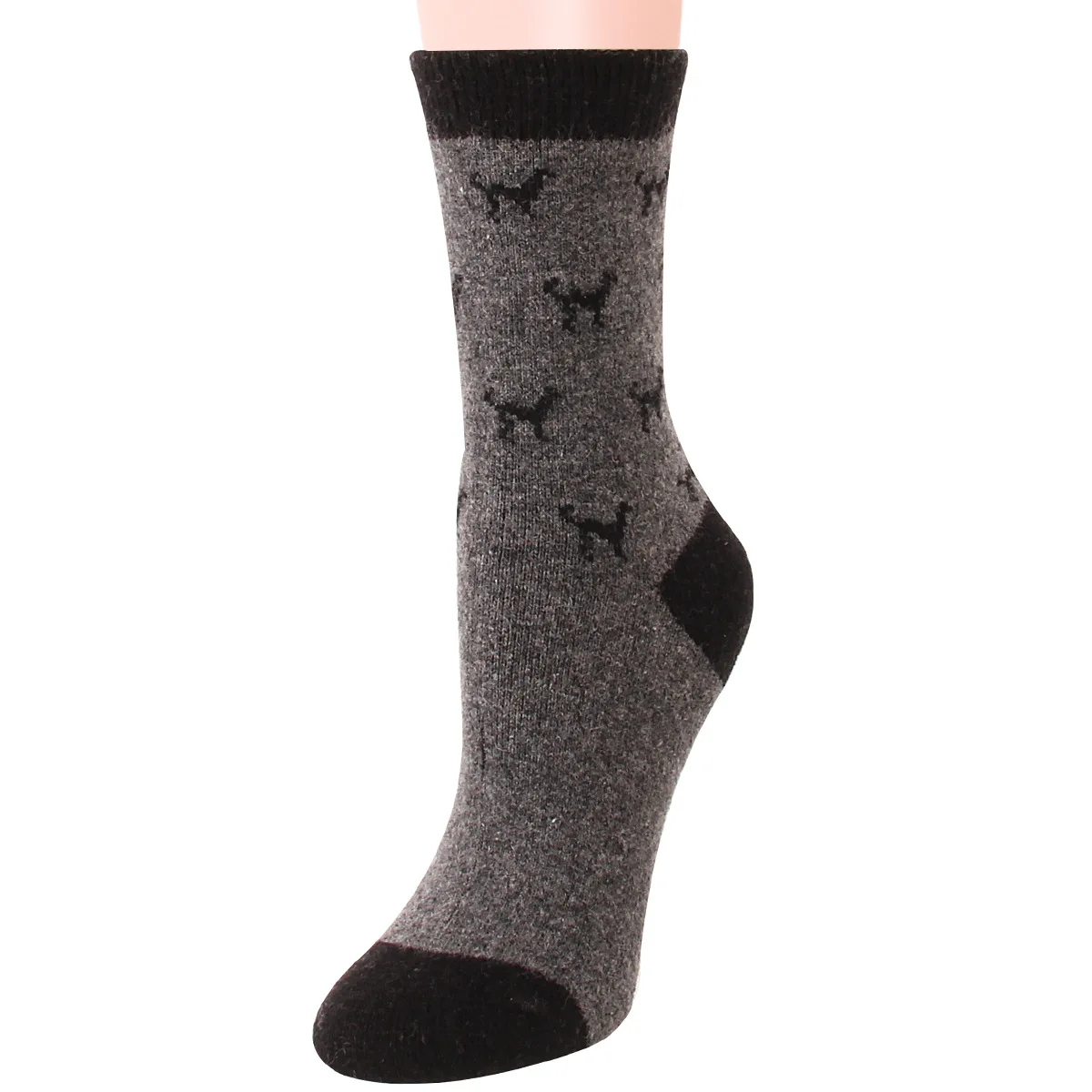 Fashion Women Wool Socks Middle Tube Animal Dog Pattern Winter Crew Socks Soft Thick Warm Casual Wool Boot Socks 12 Pairs