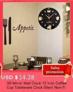 3D Diy Coffee Time Clock Acrylic Wall Clock Modern For Kitchen Home Decor Cup Shape Wall Sticker Hollow Numeral Clock
