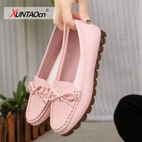 genuine leather womens loafers shoes slip on comfortable flats mom ladies shoes woman spring women shoes plus size 34 43