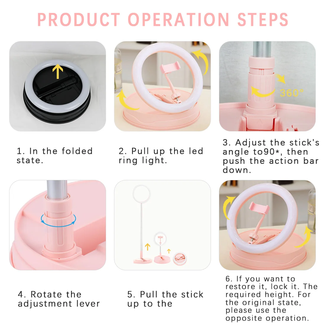 

Folding Video Light Dimmable LED Selfie Ring Light USB Ring Lamp Photography Light with Phone Holder Stand for Makeup Youtube