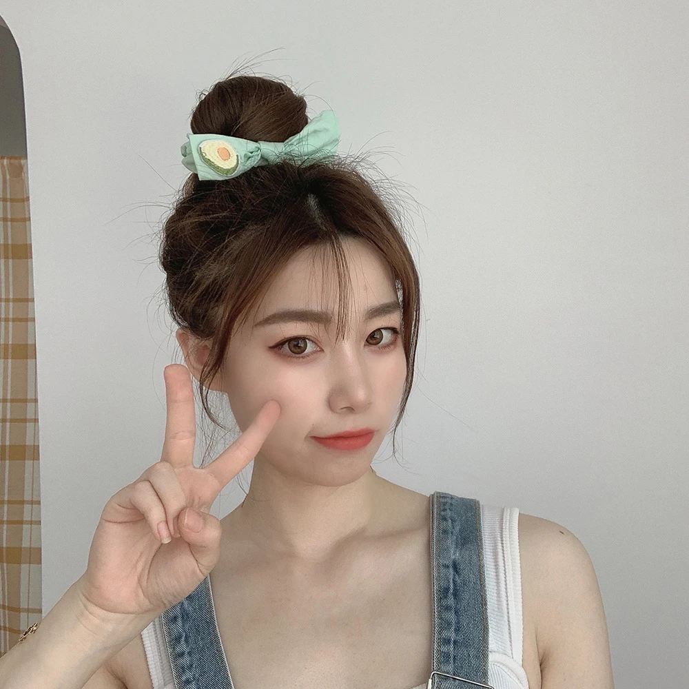 

1 Pc Elastic Hair Band Candy Color Sweet Cute Fruit Pattern Headwear Bownot Large Intestine Hair Ring Ornaments