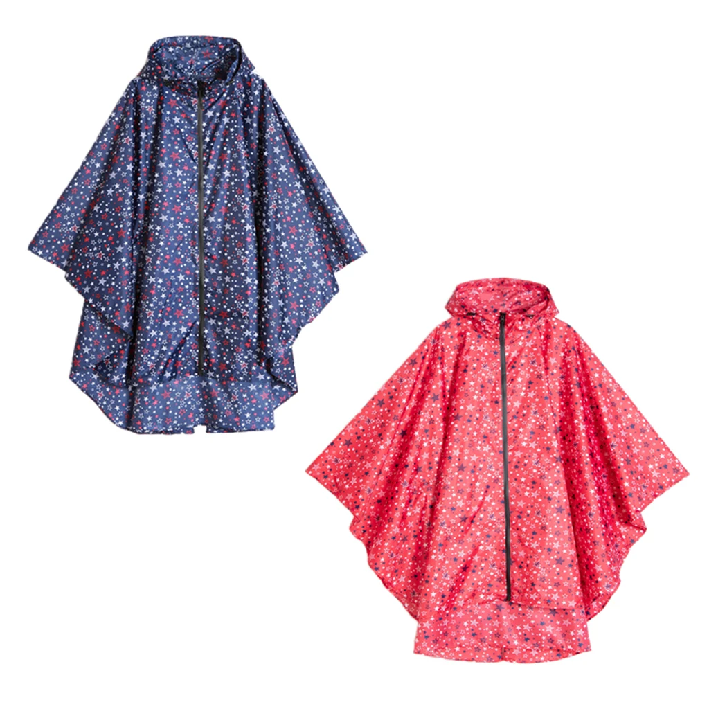

Lady Outdoor Raincoat Star Portable Hooded Poncho Riding Zip Windbreaker