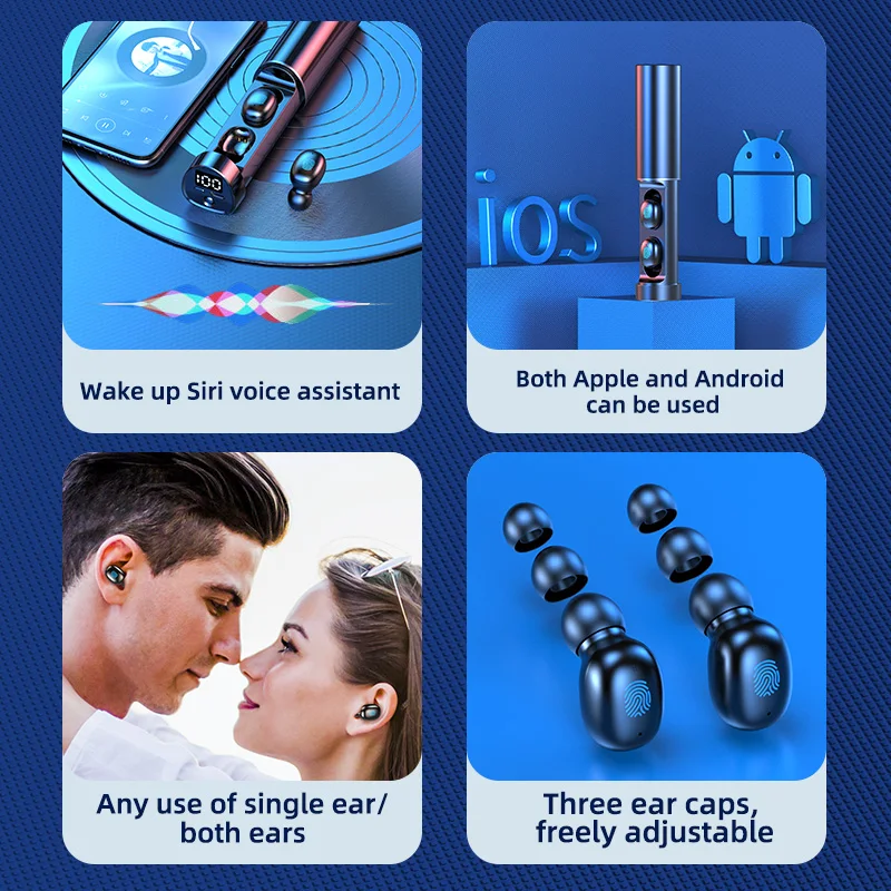 

TWS Bluetooth Earphones Wireless Headphones With Mic Sports Waterproof Earbuds with flashlight Touch Control Bluetooth Headsets
