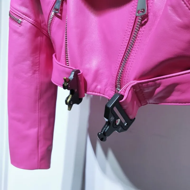 

Autumn Outerwear 2021 Spring Design Women Biker Jackets Slim Fit Genuine Leather Jacket Real Sheepskin Motorcycle Short Coats