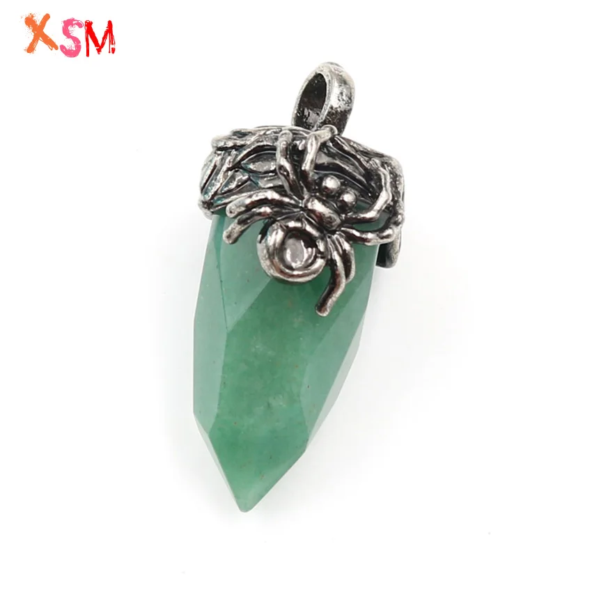 Green Aventurine XSM сосновый Конус Форма Подвески в виде паука для женщин и мужчин колье фурнитура натуральный черный Агаты Кристалл граненый камень Винтажные Ювелирные Изделия - Окраска металла: Green Aventurine