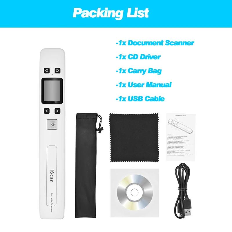 

Mini Mobile Protabel Handheld A4 Document Scanner LCD Display Wireless Wifi USB Scanner Pen for Business Receipts Photo Books