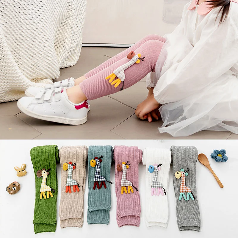 

Kids Leggings Spring Autum Baby Girls Cute Cartoon Deer Casual Trousers Soft Knitted Pants for Children's Knitting Legging 1-9Y
