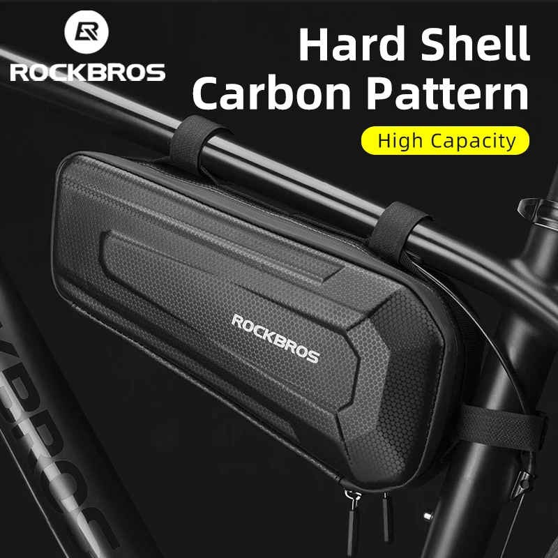 

ROCKBROS Hard Shell Bicycle Bag MTB Road Bike Bag Carbon Pattern Waterproof Top Tube Bag Cycling Saddle Bag 1.5L High Capacity