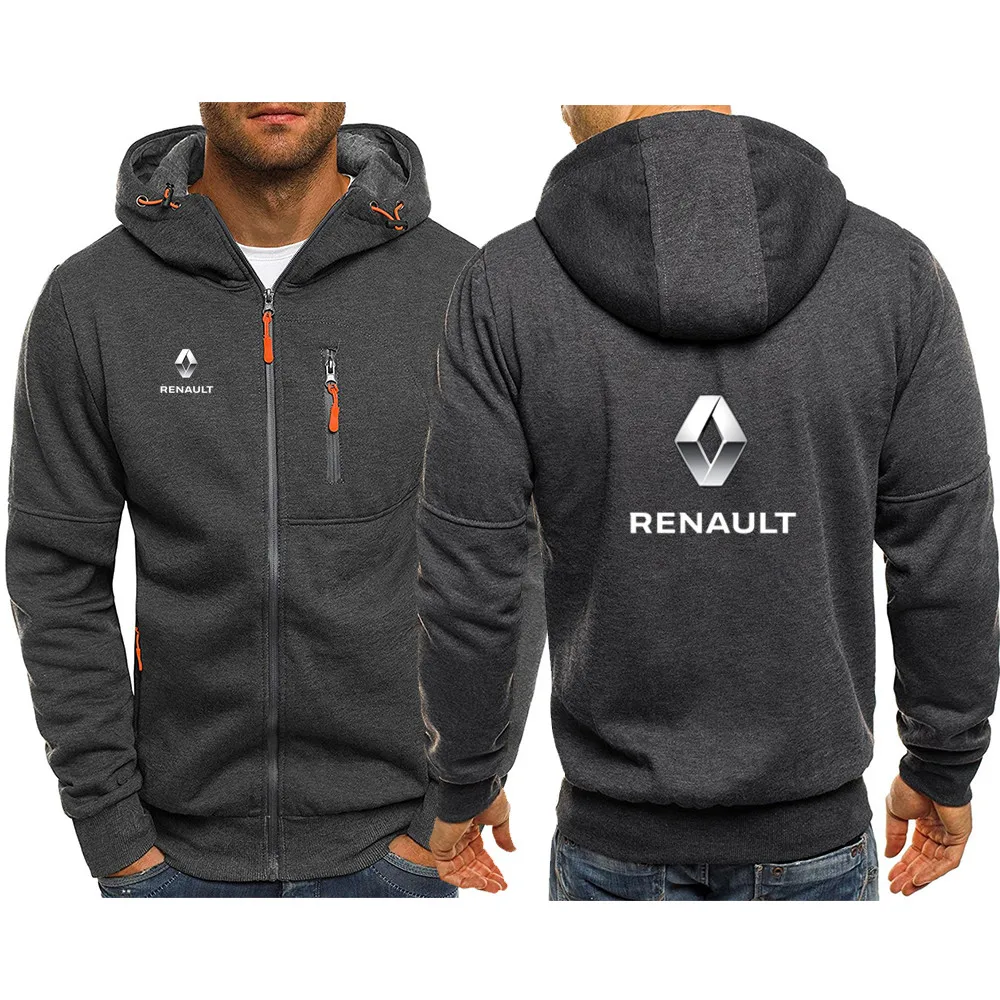 

2021 RENAULT Car Logo Brand Pocket Zipper Hooded Wool Cardigan Jacket Men's Casual Sports Hooded Sports Pullover