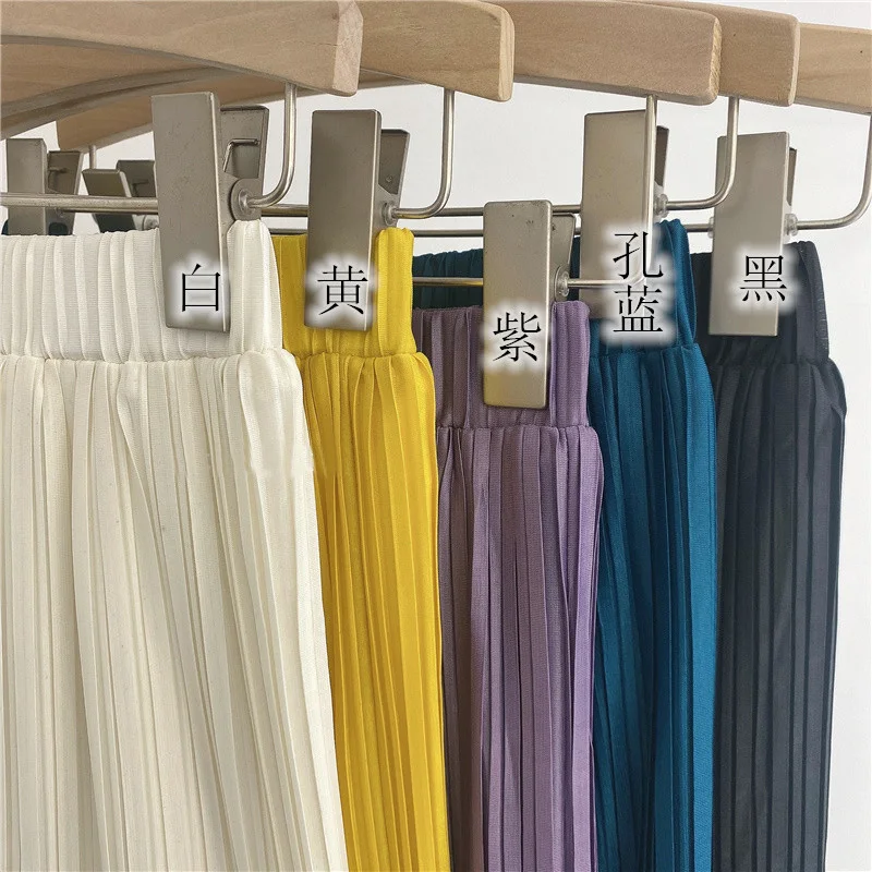 

SETWIGG Summer Chiffon Pleated Skirts Women Skirt Casual Vintage Solid Back Split Pleated Midi OL Skirts Blue Purple Mustard