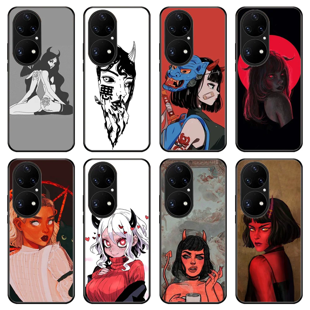 

Fashion Devil Girl Phone Cover For Huawei P30 P40 P50 Pro Mate 40 40PRO PLUS HONOR 50 50Pro 50SE Non-Slip Frame Phone Case