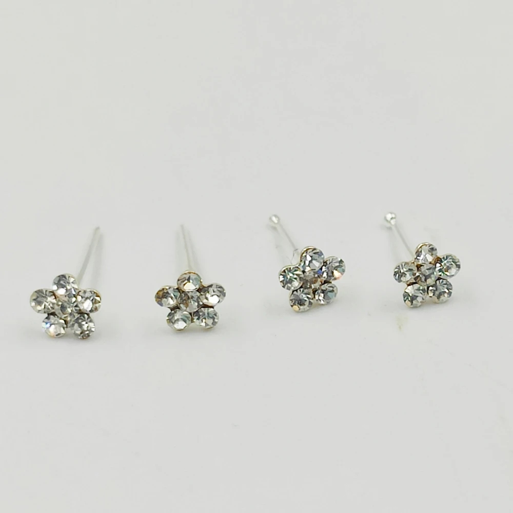 925 стерлингового серебра Сережка для пирсинга носа ясный Хрустальный цветок